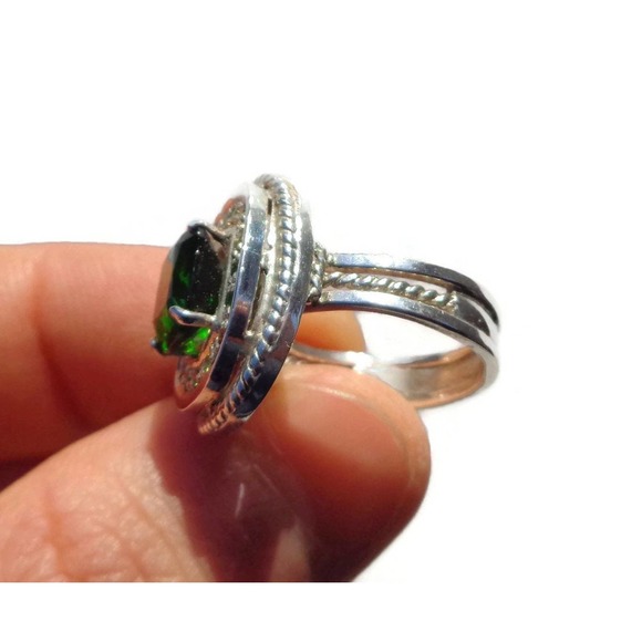 Unique Natural Chrome Diopside Ring With Demantoid Garnets Sterling Silver Sz 7 - Picture 5 of 10